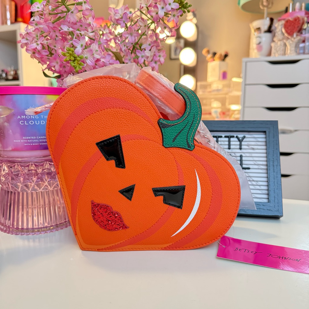 Nwt Betsey Johnson Kitsch Orange Pumpkin Xoginger Crossbody Bag